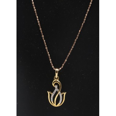 18K Gold Chain with Diamond Lotus Design Pendant 